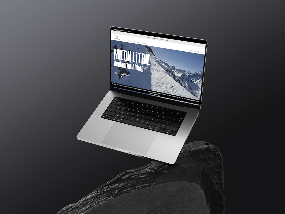 Arc’teryx product landing page displayed on a MacBook
